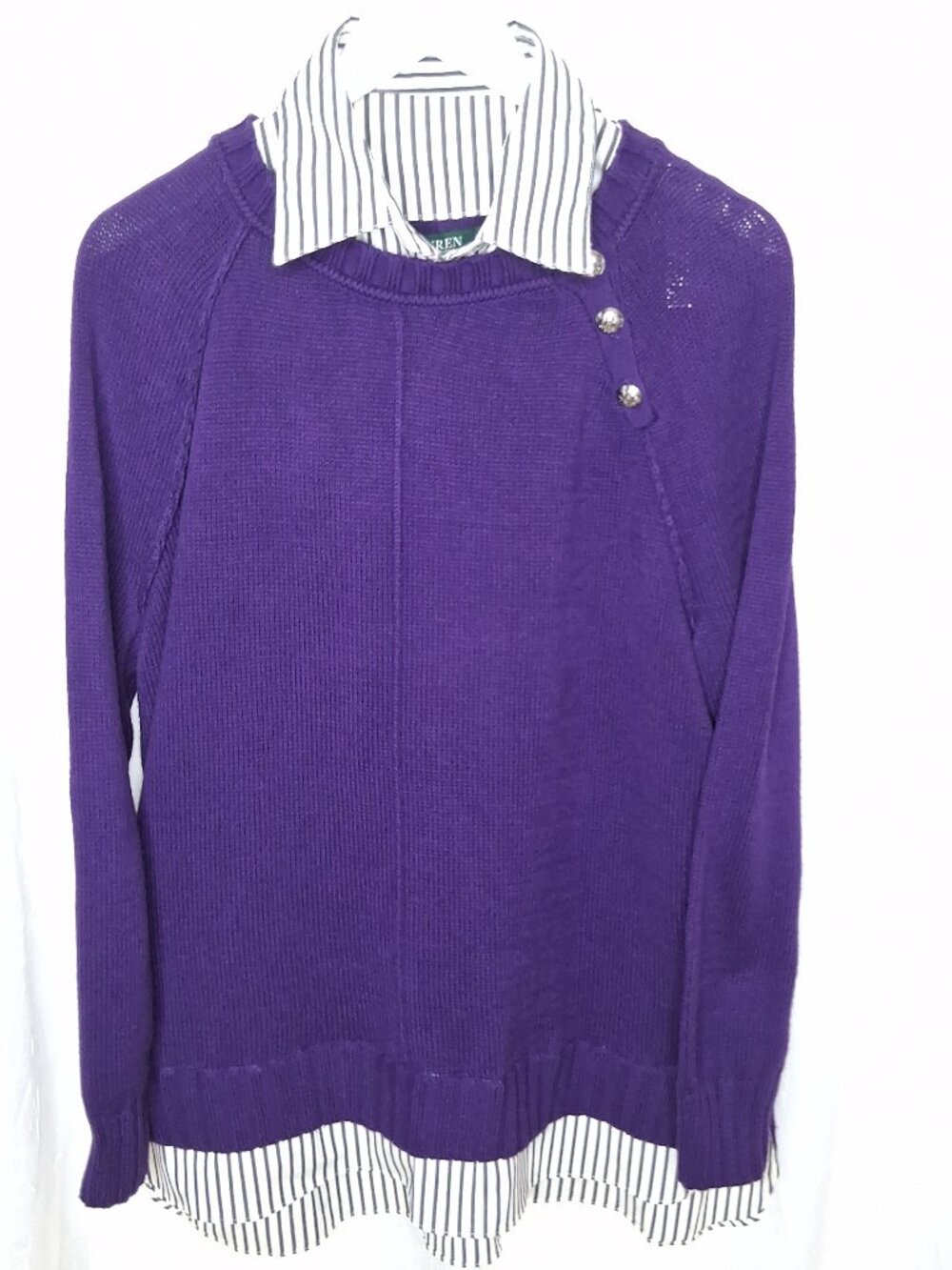 Lauren Ralph Lauren Purple Sweater w Tuck In Collar Dickie & Hem
